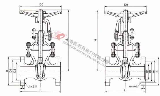 Z41H、Z41W手動法蘭閘閥外形結構圖