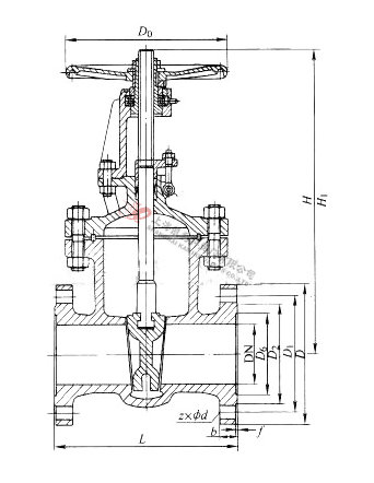 Z41H不銹鋼高壓閘閥外形結構圖