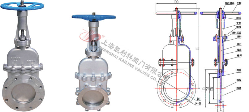 DMZ73H/DMZ73X暗桿刀型閘閥外形結構圖