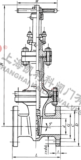 WZ41H美標波紋管閘閥外形結構圖