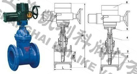 Z945X電動軟密封閘閥外形結構圖