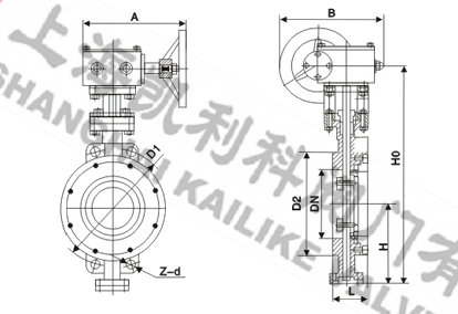 D373H多層次硬密封蝶閥外形結構圖