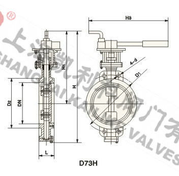 D73H手動(dòng)對(duì)夾式硬密封蝶閥外形結(jié)構(gòu)圖