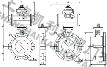 D671F46氣動襯氟蝶閥外形結構圖