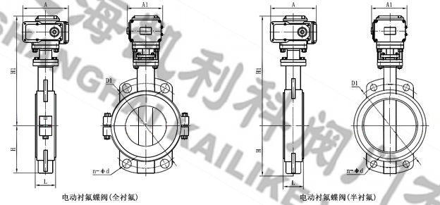 D971F46電動襯氟調節蝶閥外形結構圖