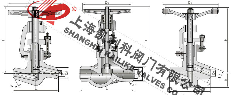 J61Y-P54對焊截止閥外形結構圖