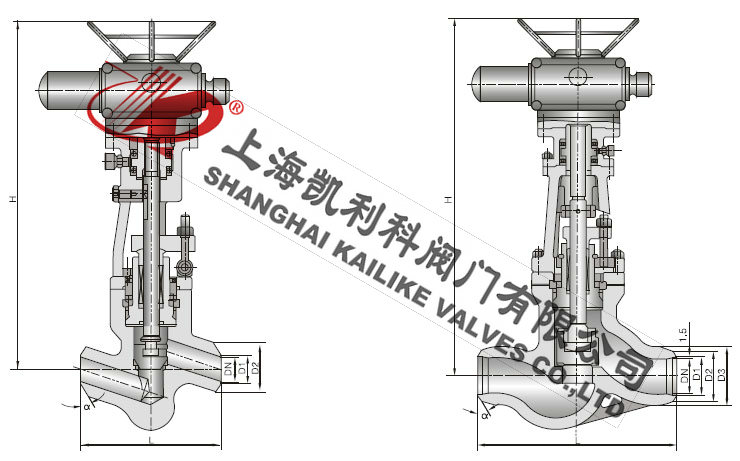 J961Y-P54對焊截止閥外形結構圖