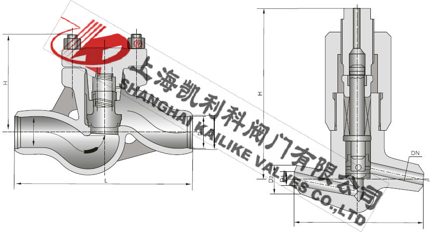 H61Y、H61H高壓升降式止回閥外形結(jié)構(gòu)圖