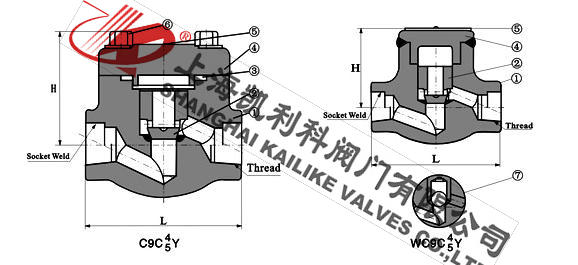 H61Y、H61H承插焊鍛鋼止回閥外形結構圖