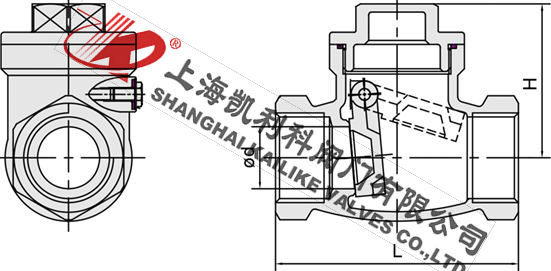 H14W、H14H內(nèi)螺紋止回閥外形結(jié)構(gòu)圖