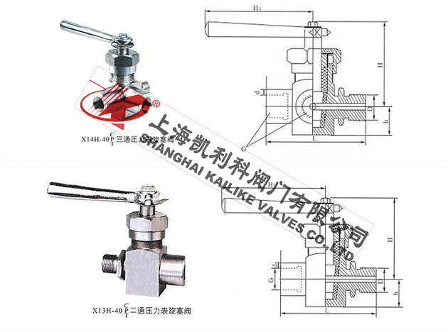 X14H不銹鋼壓力表旋塞閥外形結構圖