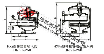 HX8、HXF8帶接管吸入閥、單吸閥、呼吸閥外形結構圖